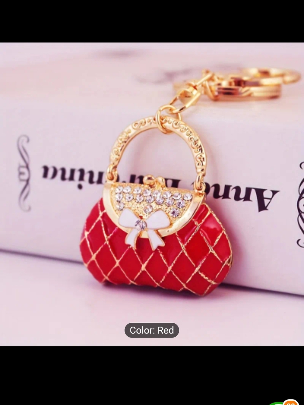 Pick Your Color Gold-Tone Quilted Purse Keychain/Bag Charm w/Crystal Bow New